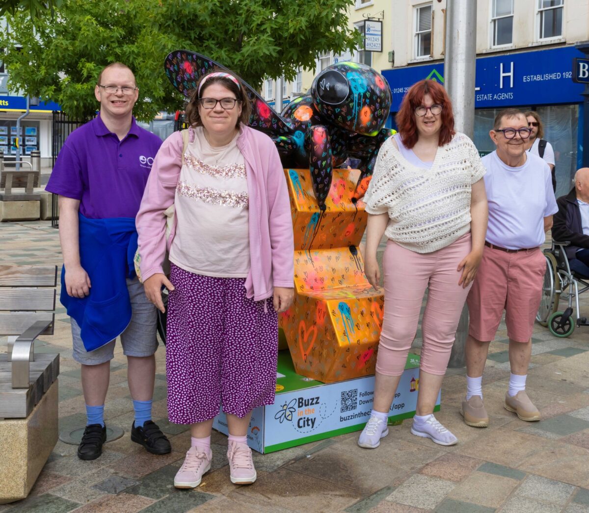 ECL Chelmsford Day Centre customers visiting the Buzz in the City art trail in July 2025.