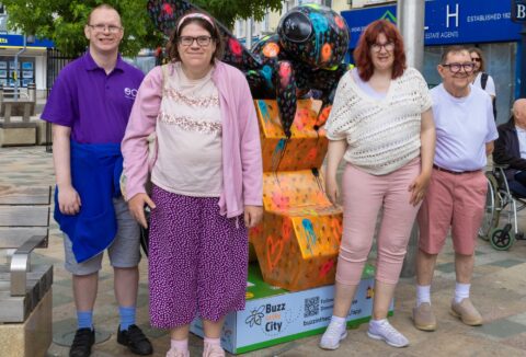 ECL Chelmsford Day Centre customers visiting the Buzz in the City art trail in July 2025.