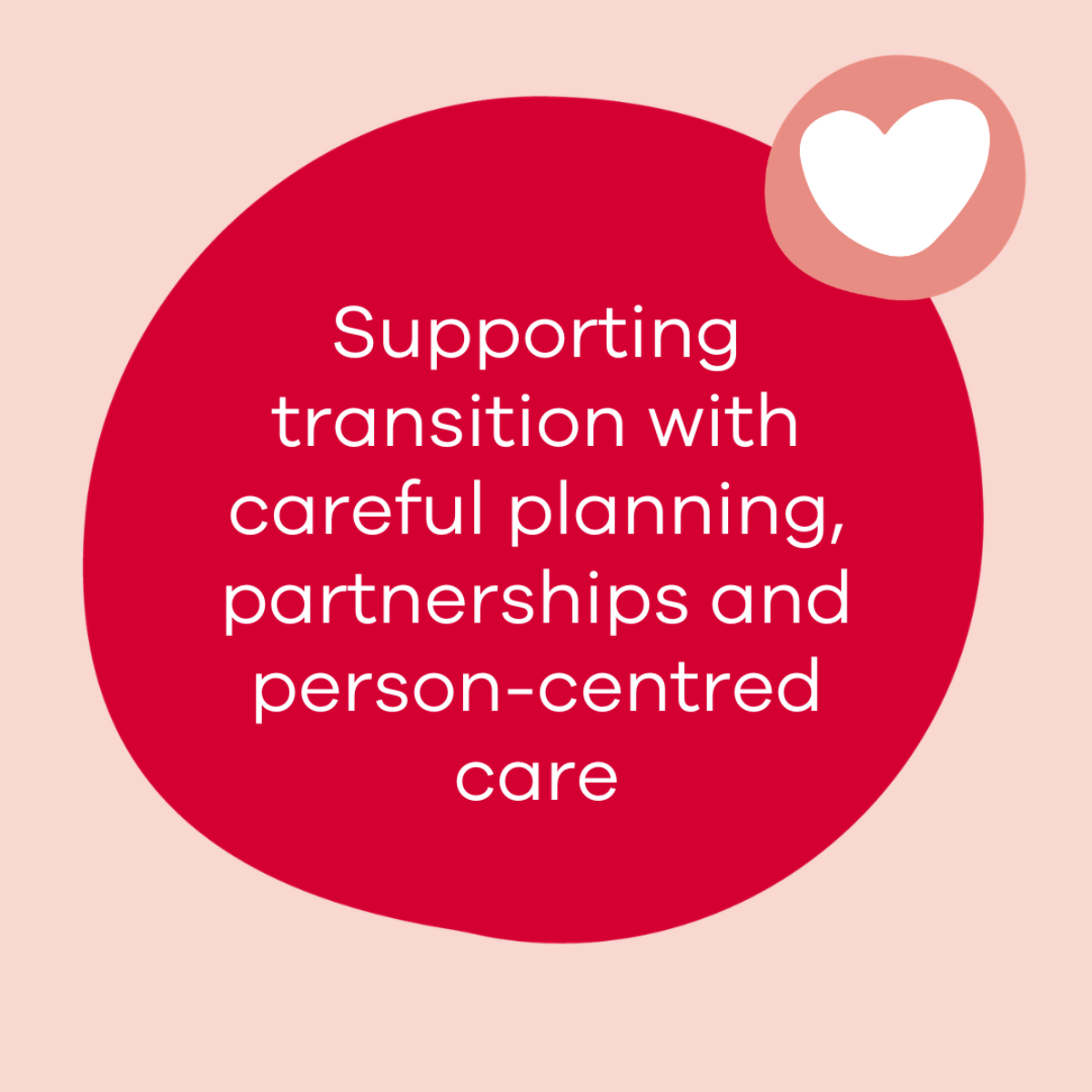 Graphic with words - supporting transition with careful planning, partnerships and person-centred care.