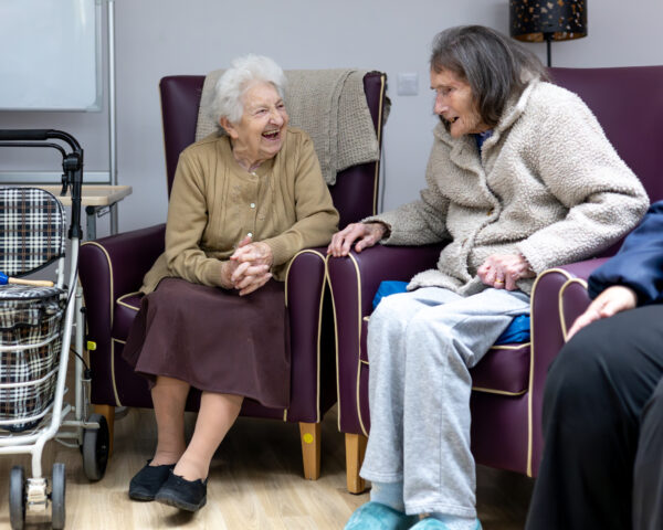 Older people customers laughing