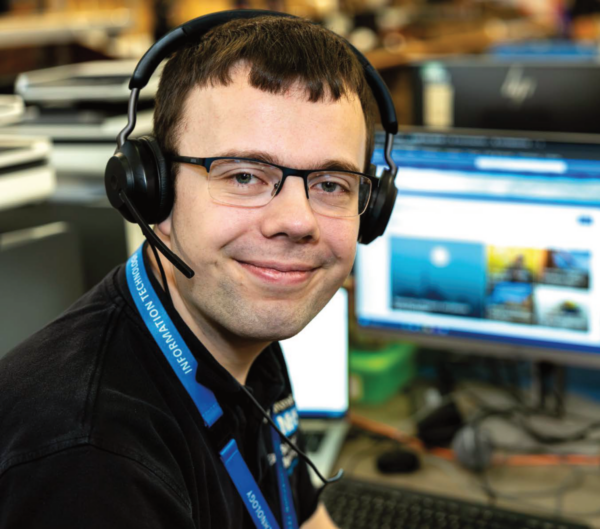 A man on a computer