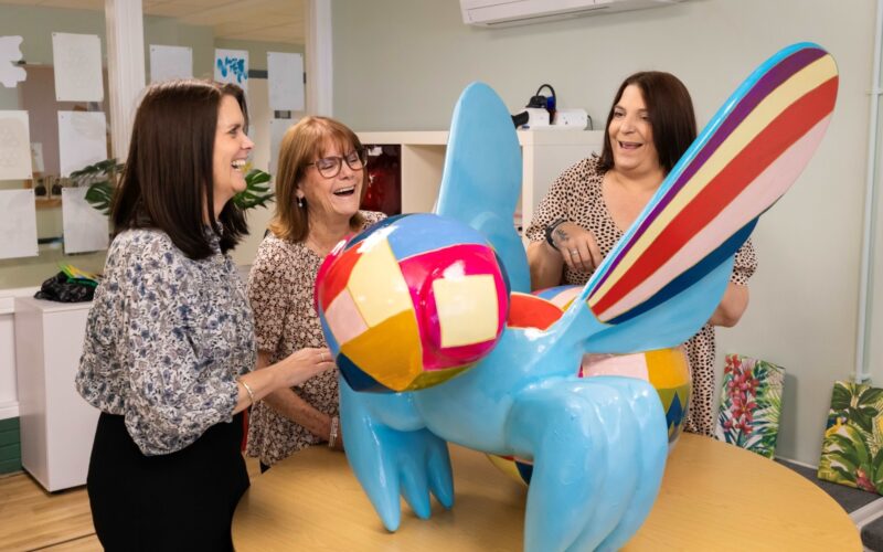 Caroline Smith and her mum, Eileen Baker visiting ECL Highfields Day Centre to see the Buzz in the City bee customer's had painted.