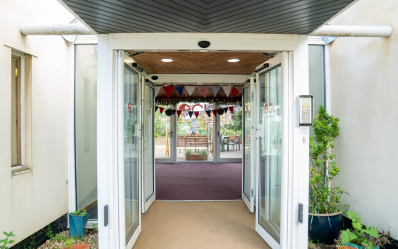 A double door entrance to the Braintree Learning Disability day centre