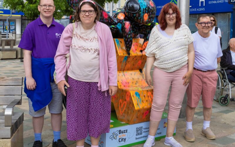ECL Customer Lorna visiting the Buzz in the City art trail in Chelmsford with her friends from the centre.
