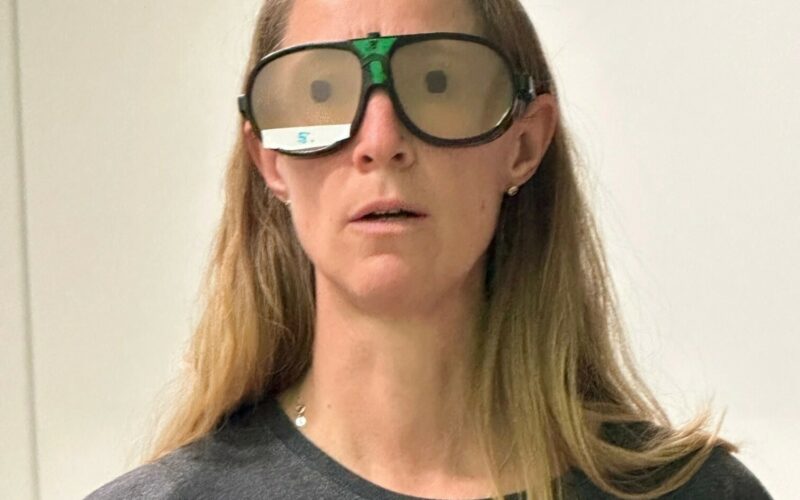 A woman wearing glasses