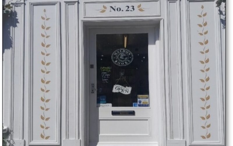 Exterior shot of Maldon Books before the sensory access audit, View of the front door from the street.