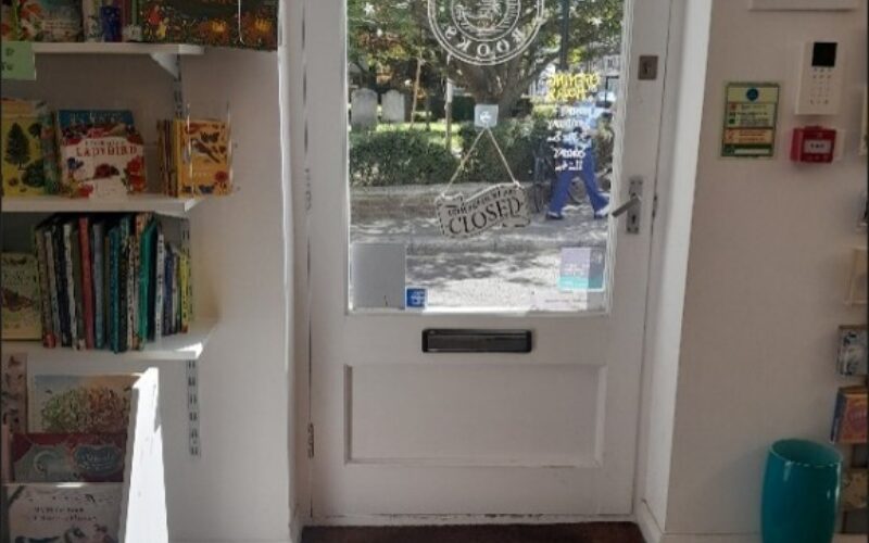 The inside doors of Maldon Books front door.