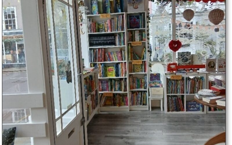Interior photo of Maldon Books after the accessibility improvements - view of the left hand side of the store with a view of the children's book shelves.
