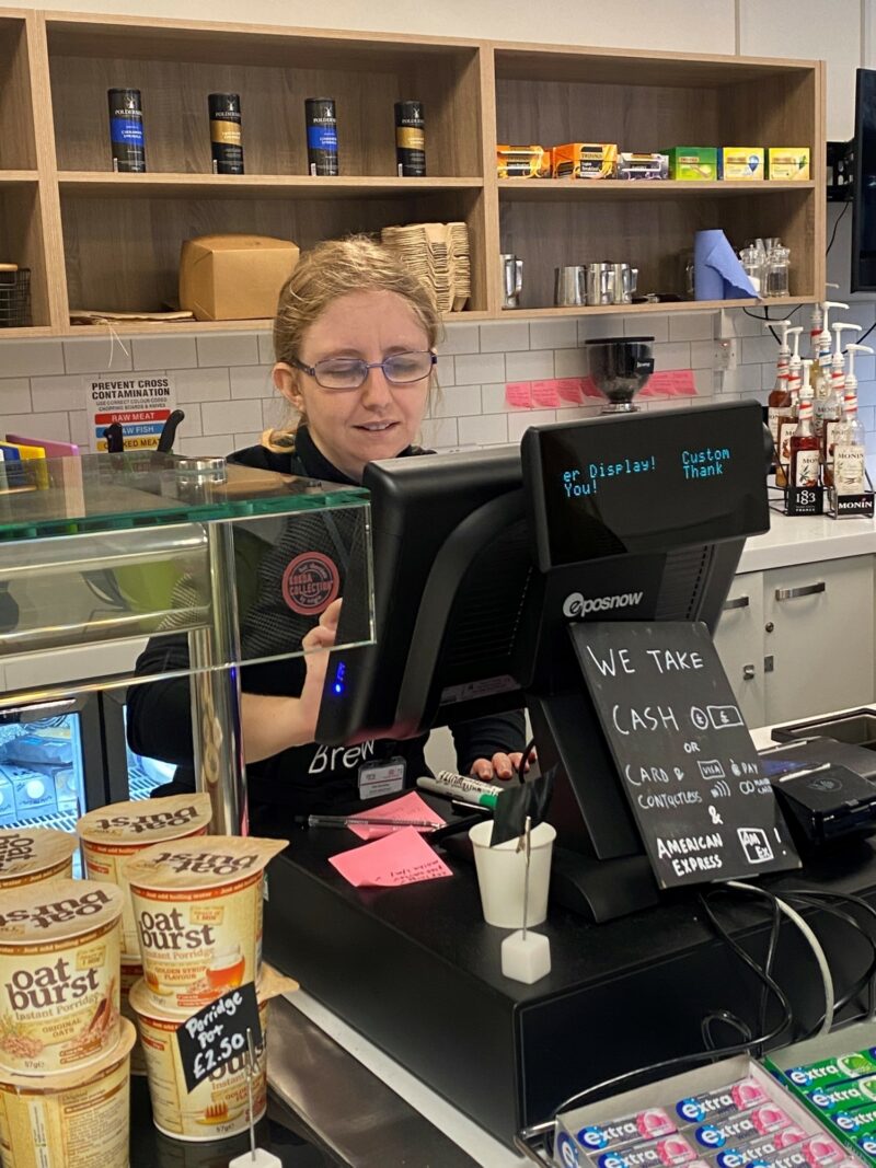 ECL Inclusive Employment customer Kim working at Just Brew in County Hall