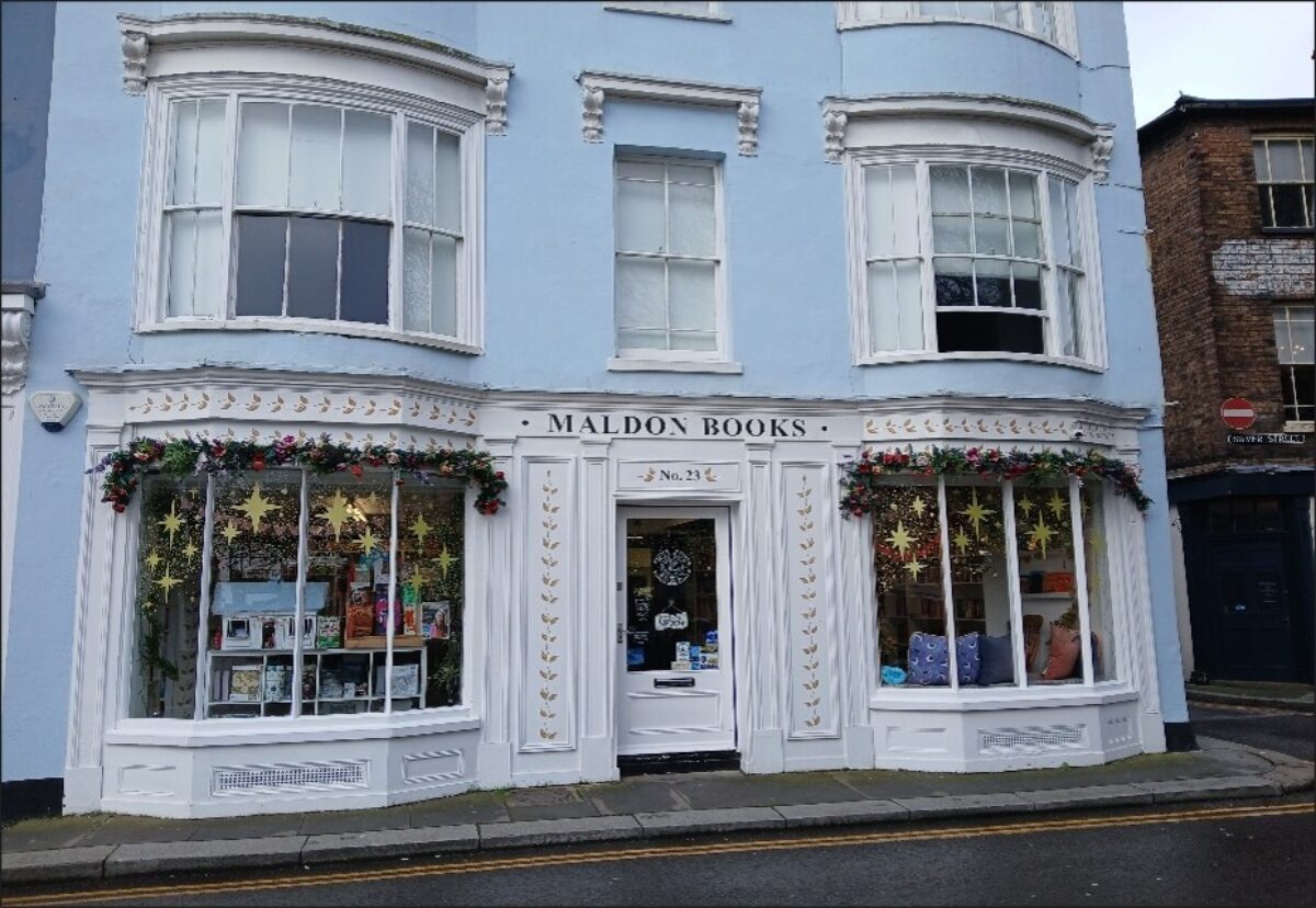 Image of the outside of Maldon Book store on Maldon High Street.