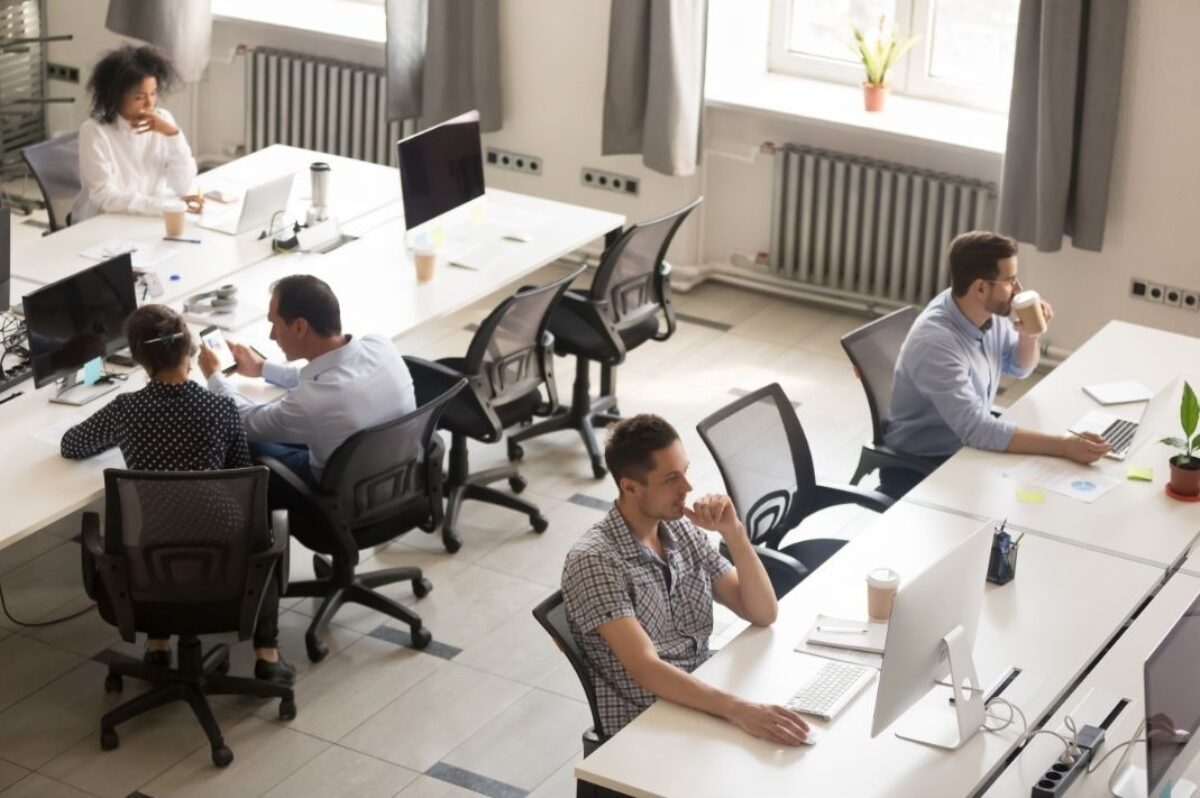 A group of people working in an office