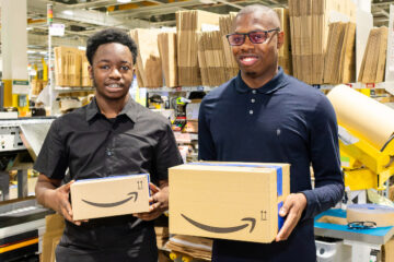 Graduates Timi and Hayden at work in Amazon's LCY2 site
