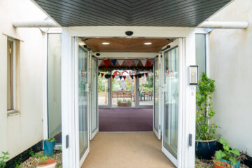 A double door entrance to the Braintree Learning Disability day centre