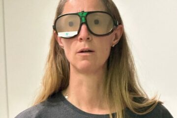 A woman wearing glasses