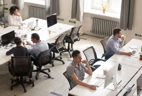A group of people working in an office